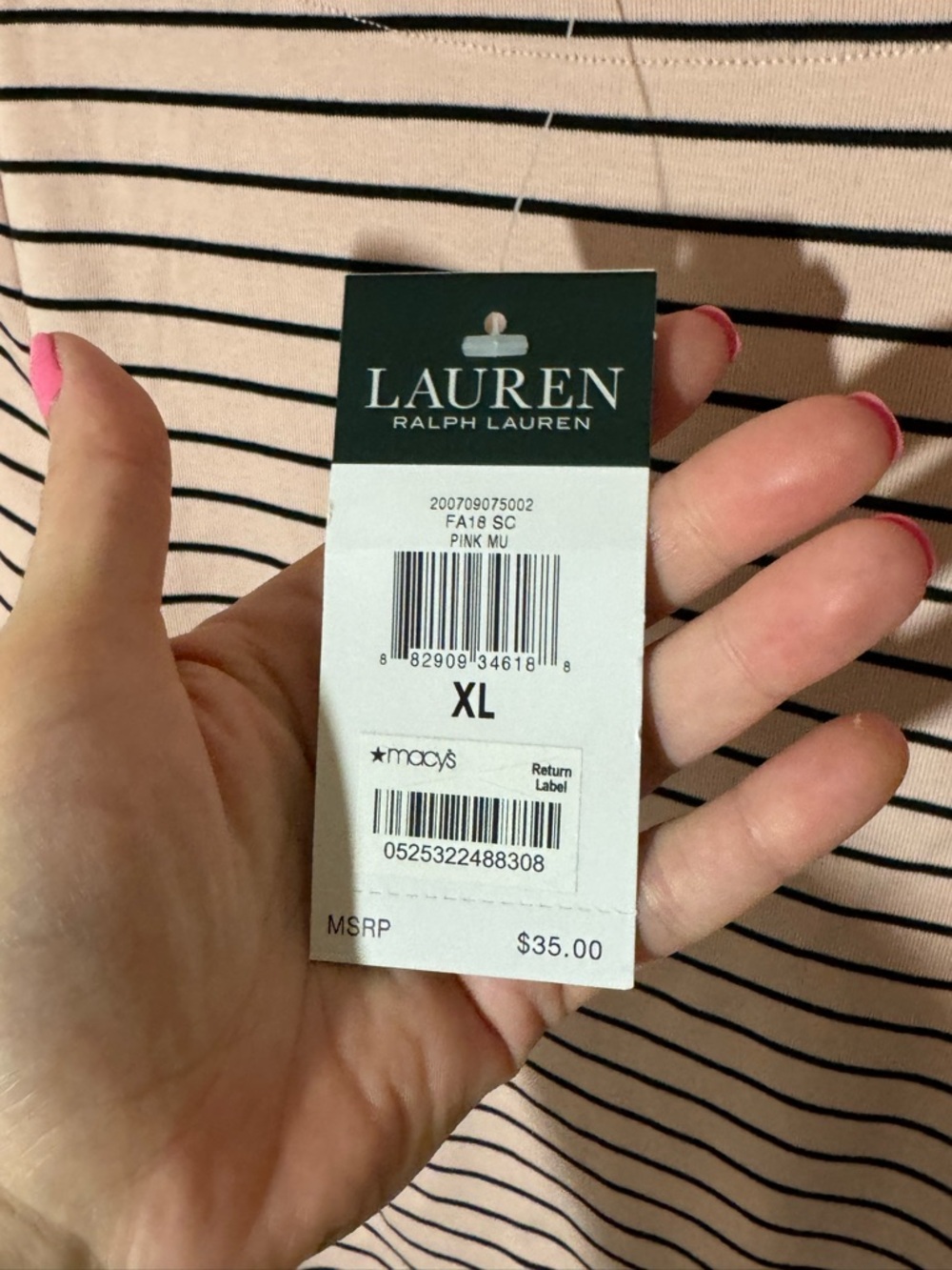Ralph Lauren Pink and Navy Striped Short Sleeve Tee - Picture 4 of 5